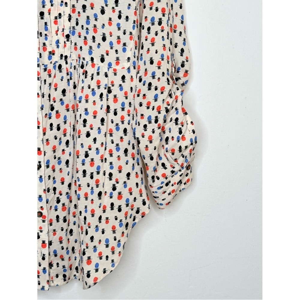 Maeve Button Down Tunic Blouse 4 Ivory Rayon Print Boho Whimsical Artsy Anthro - Picture 6 of 11